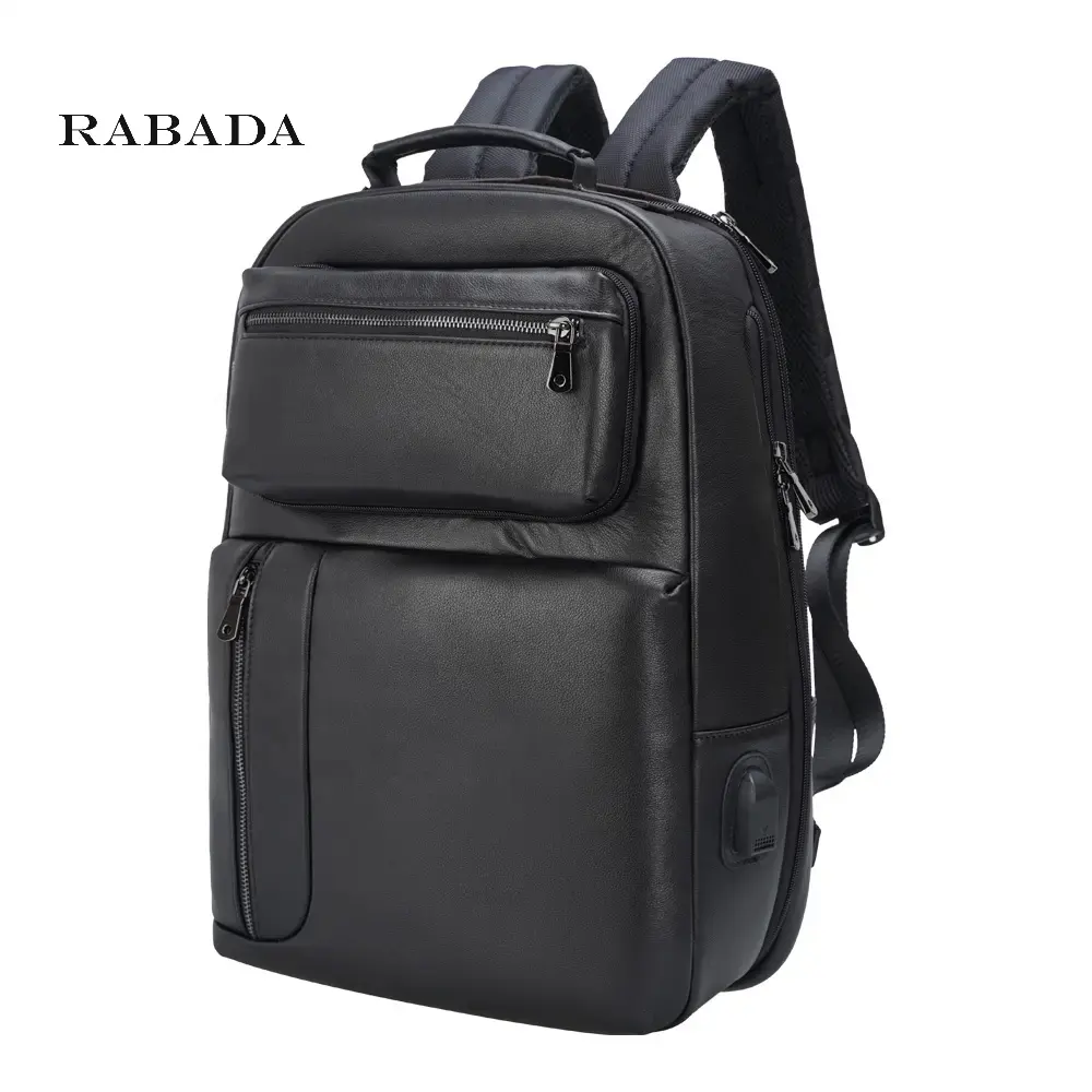 Модный дизайн, индивидуальный черный рюкзак для ноутбука из натуральной кожи