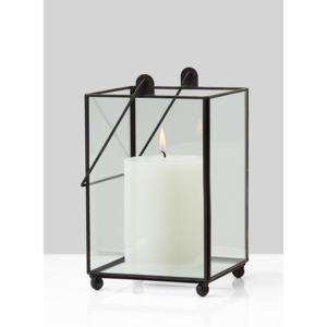 Décorations de table pour la maison et les mariages en gros : Bougeoir en verre et métal noir avec poignée - Product Image 1