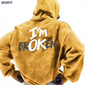 เสื้อฮู้ดดี้โอเวอร์ไซส์พิมพ์ลาย I'm Broken สไตล์สตรีทแวร์สำหรับทุกเพศ รับผลิตตามสั่ง (OEM) พร้อมสกรีนโลโก้ตามต้องการ ขายส่ง - Product Image 3