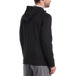 Men's Black Quarter-<b>Zip</b> <b>Hooded</b> Sweatshirt Full Sleeve Solid Knitted Casual Breathable Golf Top - Product Image 2