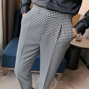 Pantalon de Costume Formel Mi-Long pour Homme Britannique, Motif Pied-de-Poule, Tissu Peigné, Idéal pour le Bureau, les Événements Sociaux, les Mariages et les Tenues Décontractées - Product Image 6