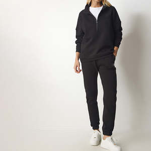 Ensemble deux pièces pour femme : sweat-shirt zippé et pantalon en molleton noir uni, coupe décontractée - Product Image 2