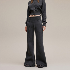 Pantalon de survêtement évasé Y2K en molleton brossé 400g pour <span class=keywords><strong>femme</strong></span>, taille basse, coupe slim, effet délavé vintage, style streetwear rétro, décontracté - Product Image 6