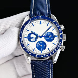Men's Stainless Steel <b>Automatic</b> <b>Chronograph</b> Watch with Blue Dial and Fabric Strap 42mm Sport Style Sapphire Crystal - Product Image 6