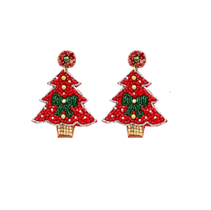 Pendientes únicos de árbol de Navidad con bordado de cuentas, estilo hecho a mano, coloridos, con cuentas de semillas, bordado de copo de nieve, regalo - Product Image 5