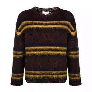 Pull en mohair tricoté à rayures, manches longues, épais, pour l'hiver, anti-boulochage - Product Image 1