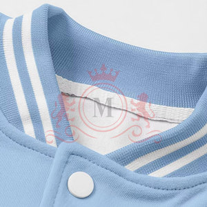 Best Seller Sky Blue <b>White</b> Letterman <b>Jacket</b> Lightweight Fabric Snap Button Stylish Daily Wear - Product Image 4