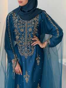 Grosir Setelan Mewah 2 Potong Wanita Muslim Sederhana Elegan Chiffon Polos Berhias Manik-Manik Gaun Panjang A-Line untuk Pesta Pernikahan - Product Image 3