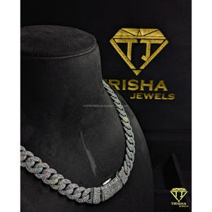 สร้อยคิวบันชุบเงินคลาสสิก ประดับเพชร VVS แท้จากแล็บ ดีไซน์แบบ Iced Detailing สไตล์ฮิปฮอป เหมาะสำหรับงานหมั้นและสตรีทแวร์ ยี่ห้อ Trisha - Product Image 2