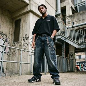 Camiseta de punto negra extragrande para hombre, estilo urbano, holgada, con hombros caídos, de algodón, estilo vintage. - Product Image 1