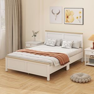 Letto Matrimoniale Moderno Bianco con Testiera, Facile da Montare, Non Richiede Rete a Doghe, con Doghe in Legno, Letto a Piattaforma - Product Image 6