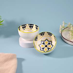 <b>Set</b> of 2 Artistic Porcelain Shiny Bowls Custom Design Eco-Friendly Soup and Ramen Bowls <b>Microwave</b> Oven Safe Metal Bowl - Product Image 3