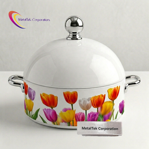 Marmite de service isotherme de luxe en acier inoxydable, design haut de gamme, motif tulipes florales tendance, pour maintien au chaud des aliments - Product Image 1