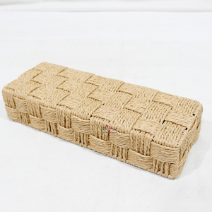 Handwoven Paper Rope Rectangular Storage <b>Tray</b> Decorative Tabletop <b>Basket</b> Organizer - Product Image 2