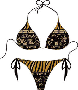 Conjunto de bikini con estampado de cebra para mujer, con lazo lateral, parte inferior elástica, sujetador triangular con cordón, traje de baño de poliéster - Product Image 6