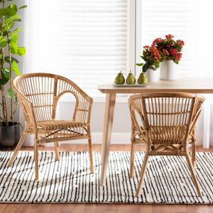 Juego de 2 sillones de comedor de ratán bohemio moderno - Product Image 2