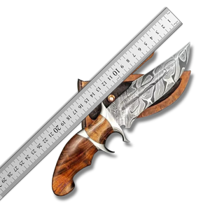 Couteau de chasse droit artisanal en acier Damas A&M ENTERPRISES, manche en bois, étui en cuir professionnel industriel, couteaux à dépecer - Product Image 3