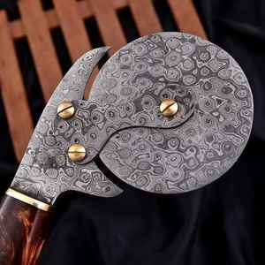 Couteau à pizza Viking en acier inoxydable Damas fait main avec lame Viking en bois de rose, coupe-pizza Valhalla - Product Image 2