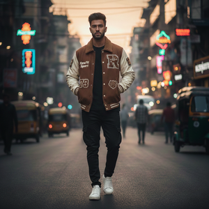 Veste de baseball unisexe RexFit Sport personnalisée, style Letterman, avec manches en cuir, patch brodé, OEM ODM - Product Image 2