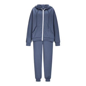 Conjunto de sudadera con capucha azul y pantalones deportivos para mujer, ropa informal de punto de manga larga para otoño - Product Image 5