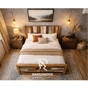 Traditional Panel Teak <b>Wood</b> <b>Box</b> Spring Adjustable Comfortable Durable Soft <b>Bed</b> - Product Image 2