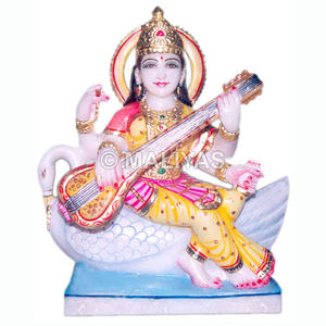 รูปปั้นพระสราสวทีหินอ่อนสีขาว |   พระพุทธรูปสราสวติแกะสลักด้วยมือสำหรับบ้านและวัดมัลย่า - Product Image 1