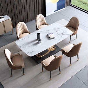 Modern Marble Dining Table Set with Gold Base and <b>6</b> <b>Chairs</b> Contemporary Home Furniture for Dining Room - Product Image 1
