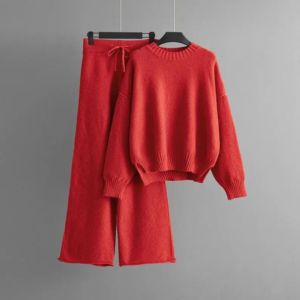 Women’s <b>Knit</b> Lounge <b>Set</b> 2 Piece Sweater and Wide Leg Pants Casual Outfit - Product Image 2