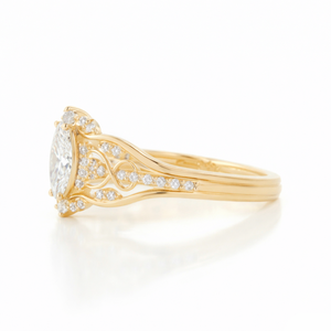 Wholesale Fine Ring Marquise Round Lab Grown Diamond Ring 14K 18K Solid Gold Vintage Engagement Ring Pave Set Bridal Jewelry - Product Image 4