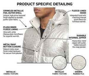 Custom Private Label Metallic Foil Puffer Jacket Men Shiny Silver Winter <b>Bubble</b> <b>Coat</b> Streetwear Unisex Puffer Jacket Bulk Wholes - Product Image 5