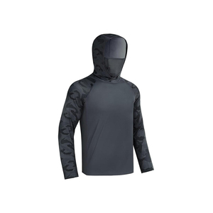 Men's Blue Gradient Long Sleeve Hooded UPF 50 Sun Protection Fishing Shirt with Sunglasses Pocket - Product Image 2
