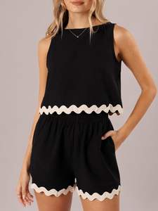 Conjunto de Dos Piezas de Lona con Logotipo Personalizado 2026, Top Corto y Pantalones de Verano para Mujer, Casual, Ecológico, Transpirable, de Manga Corta y Color Sólido - Product Image 6