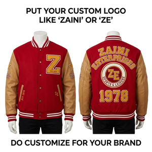 เสื้อแจ็คเก็ตวาร์ซิตี้ ZAINI สำหรับผู้ชาย/ยูนิเซ็กซ์ รุ่นฤดูใบไม้ร่วง กันลม ผ้าวูลผสม 420 GSM แขนหนังเทียม 320 GSM ตกแต่งด้วยผ้าเชนิลล์ สไตล์ไฮสตรีท - Product Image 1