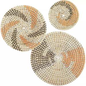 Assiette murale en macramé en jonc de mer tressé à la main, design moderne, multi-pièces, décoration écologique pour hôtels - Product Image 3