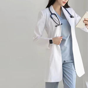 Blouse de laboratoire blanche tissée pour femmes, en coton et polyester, uniforme d'hôpital, blouse médicale, 3 poches, fermeture à boutons-pression, service OEM - Product Image 1