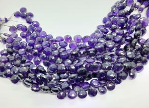 Perles de pierres précieuses en améthyste naturelle africaine facettée en forme de cœur, 8-9 mm, 8 pouces, vente en gros - Product Image 5