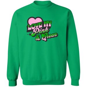 Sudadera de cuello redondo con estampado gráfico Green Love My Pink & Green, de manga larga, puños acanalados, informal, de forro polar para mujer, estilo urbano. - Product Image 1