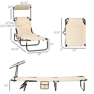 Sdraio Pieghevole in Alluminio con Rattan e Legno, con Parasole per Spiaggia e Patio - Product Image 3