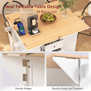 55.7\" Large Rolling Kitchen Cart with 5 Wheels 2 Drop Leaf & Power Outlet <b>Folding</b> Storage <b>Dining</b> <b>Table</b> Kitchen Islands & Carts - Product Image 6