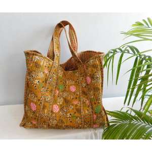 Sac fourre-tout matelassé en coton imprimé animalier, fait main, à fermeture ouverte, style bohème, réutilisable, pour femme, sac à bandoulière, hiver/été - Product Image 4