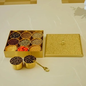 Stylish <b>Metal</b> Spice Organizer <b>Box</b> Decorative Lid Kitchen Masala Storage Container for Herbs Seasoning Home Use - Product Image 6