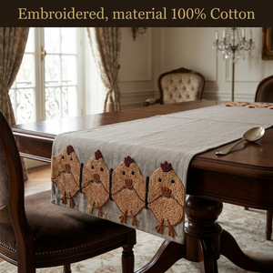 ผ้าปูโต๊ะปักลายไก่สีเบจ |   ผ้าปูโต๊ะตกแต่งคุณภาพพรีเมียมสำหรับบ้านและงานเทศกาล ดีไซน์หรูหราทันสมัย - Product Image 2