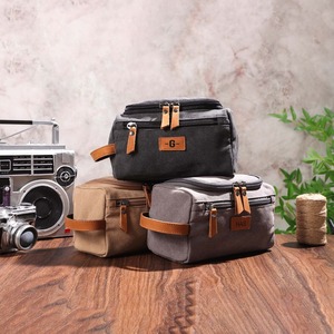 Leather Canvas Toiletry Bag Travel Organizer Waterproof Cosmetic Storage Dopp Kit Large Capacity <b>Case</b> LCTB-0048 - Product Image 6