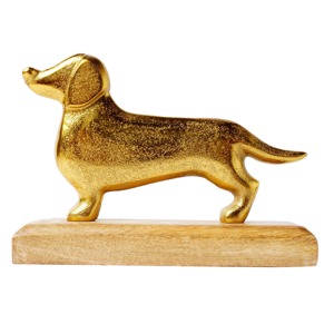 Brass <b>Dog</b> Figurine With Wooden Base Decorative <b>Table</b> Showpiece For Home Office Stylish Animal Decor Display From India - Product Image 1
