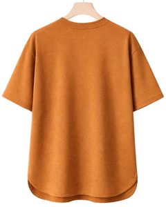 Camiseta Oversize Personalizada Camel para Hombre, con Dobladillo Curvo, Hombro Caído, Cuello Redondo, Algodón Liso, Estilo Urbano, Verano - Product Image 2
