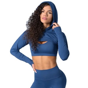 Wholesale High Quality Custom Plain Long Sleeve Women <b>Crop</b> <b>Tops</b> Hoodies <b>with</b> Customized logo - Product Image 5