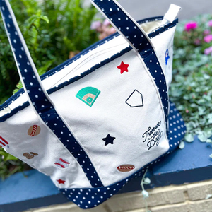 Bolso tote de playa con estampado de guinga, venta al por mayor, regalo para damas de honor, bolso de hombro, bolso tote de lona bordado estilo Ballpark - Product Image 4