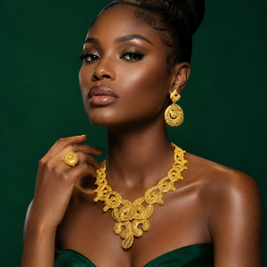Fashion 24K Gold Plated Box Chain Floral Filigree Fashion <b>Necklace</b> Set for African Wedding & Party - Product Image 4