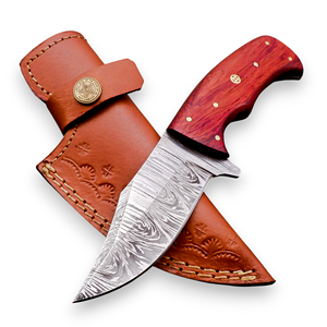 Handmade Damascus Steel Fixed Blade Hunting <b>Knife</b> Red Wood Handle Embossed Leather Sheath Skinner Bushcraft Camping <b>EDC</b> <b>Knife</b> - Product Image 1