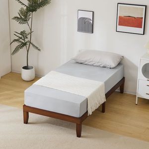 Twin Size Basic Wooden Bed Frame 189*96.5*30.5cm Painted Pine Wood Brown Single Bed - Product Image 5